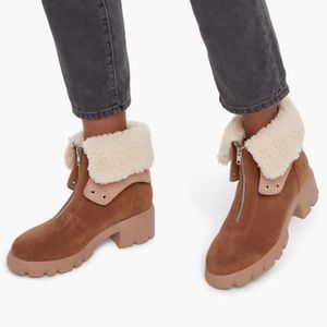 NWB Justfab Betsy Shearling Cuff Ankle Boots in portabello rugby tan size 7